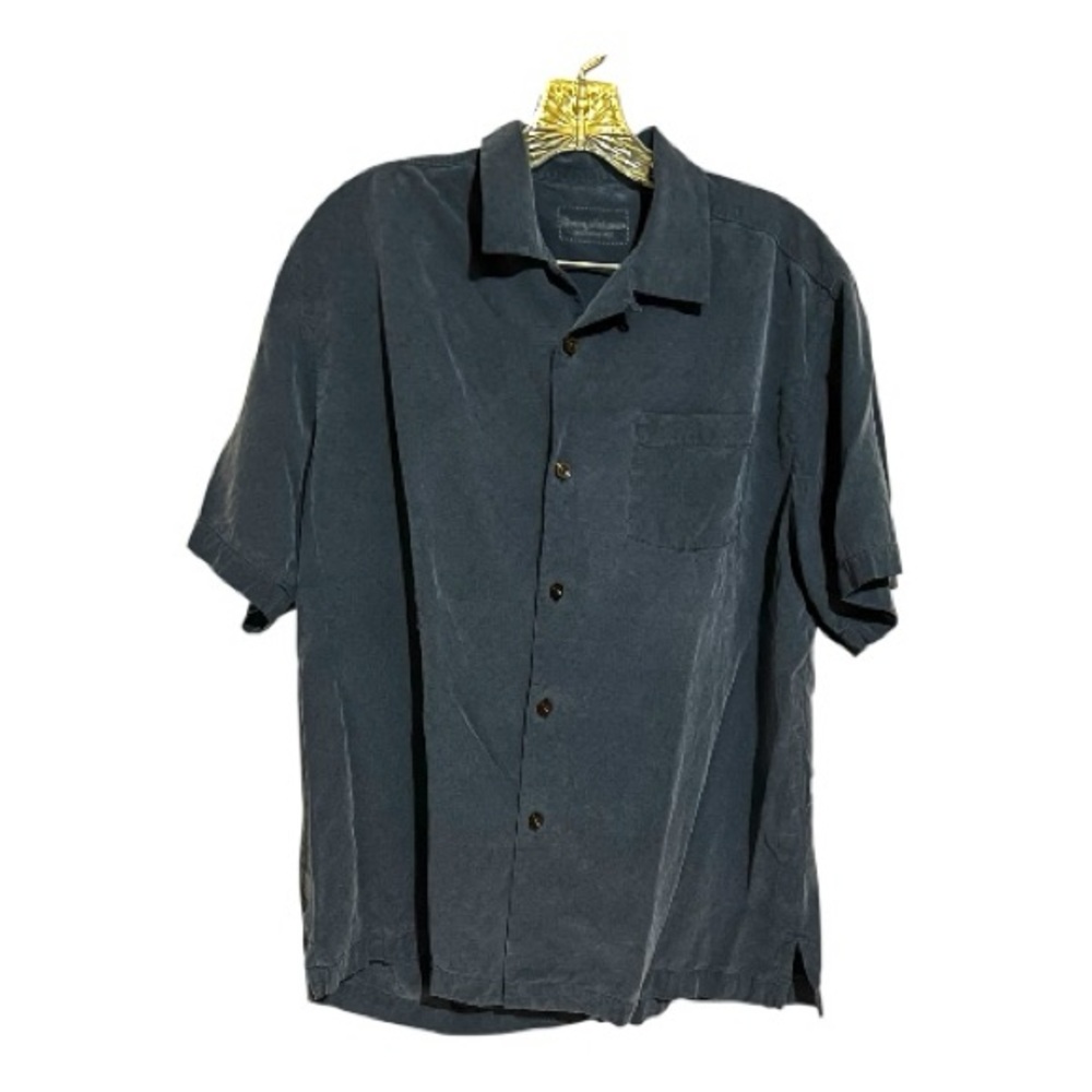 Tommy Bahama 100% Silk Men's Muted Blue Textured Camper Button Down Shirt View 2